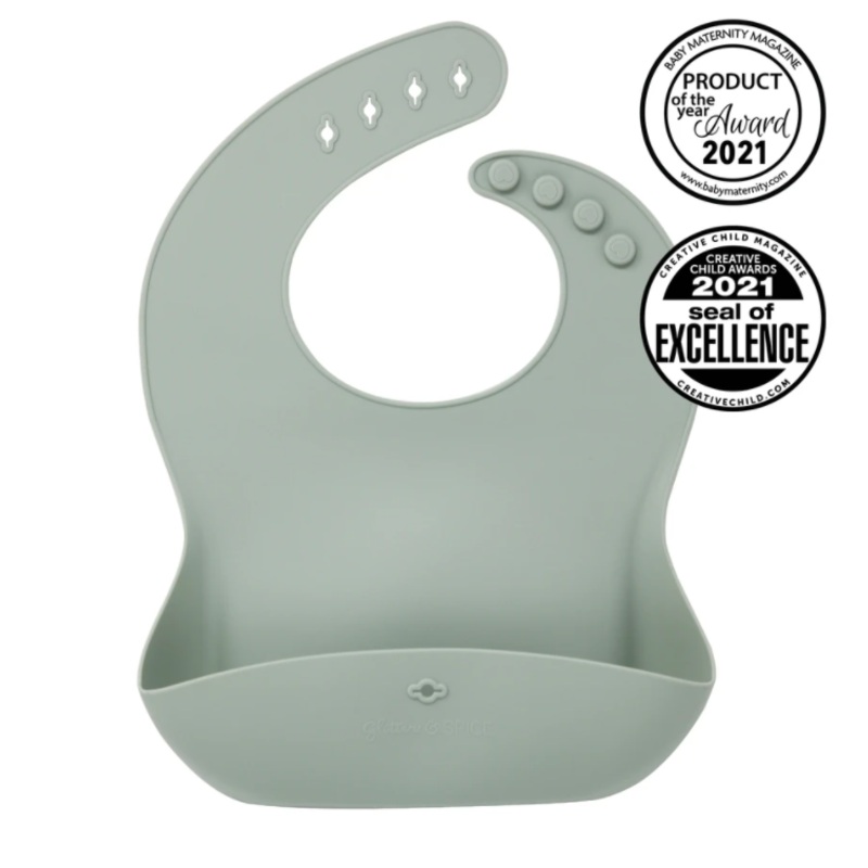 Glitter & Spice Silicone Food Bib Sage