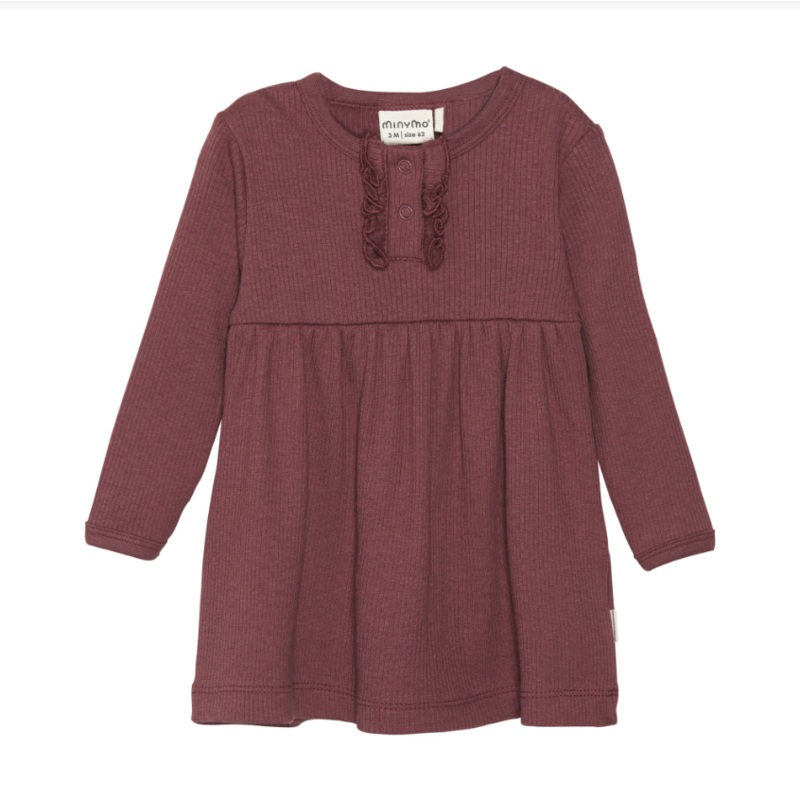 MinyMo Dress LS Rib Roan Rouge