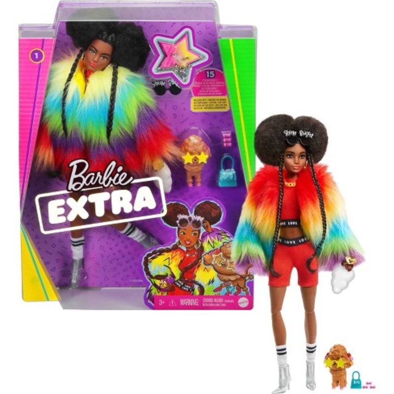 Barbie Extra Doll #1 Rainbow Coat With Pet Poodle