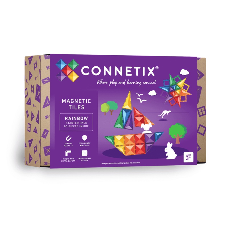 Connetix Magnetic Tiles – Rainbow Starter Pack 60pcs