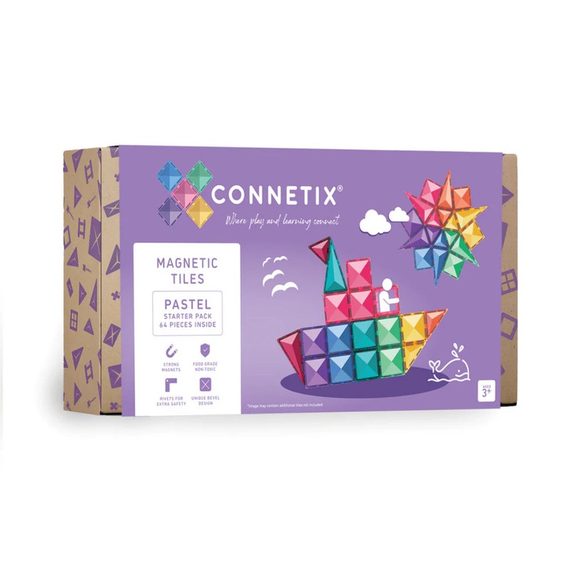Connetix Magnetic Tiles – Pastel Starter Set 64pcs