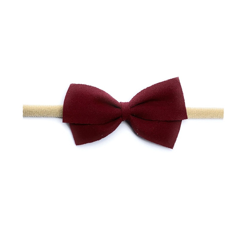 Baby Wisp Thali Faux Suede Bow Headband Burgundy BW1957