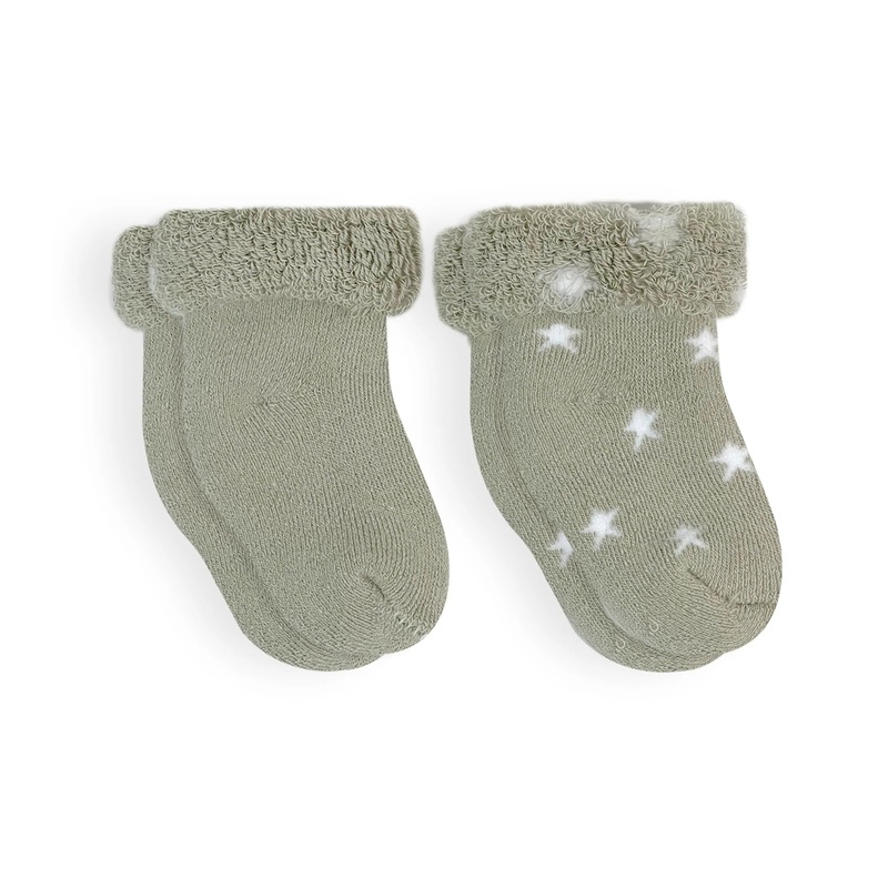 Kushies 2pk Baby socks Sage Solid/Stars